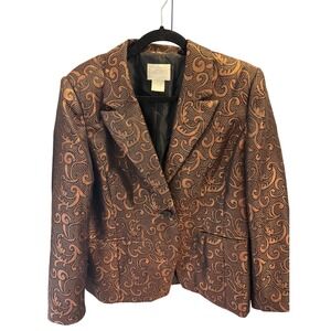 Vintage 90s Carlucci Metallic‎ Bronze Paisley Jacquard Blazer Jacket - Size XL